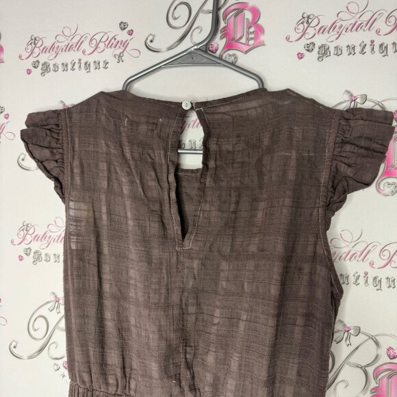 Rowie dress ruffle frill brown linen style lightweight keyhole button opening - Picture 9 of 9